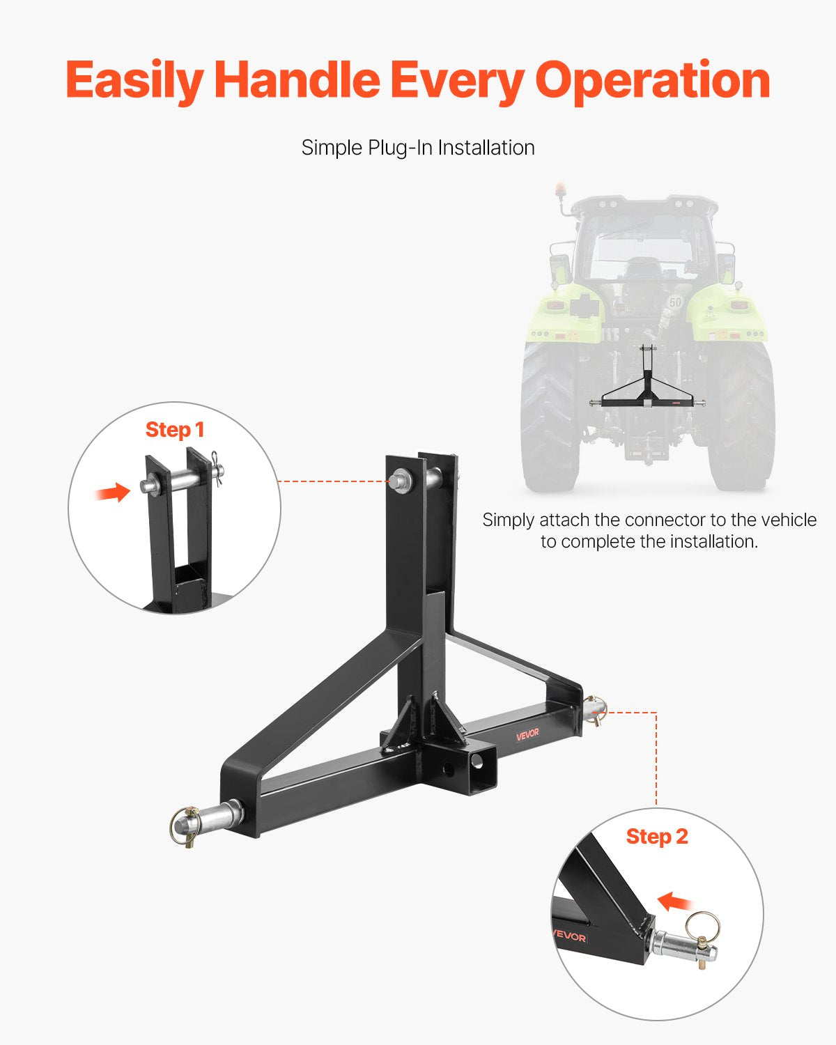 3 Point Trailer Hitch with 2 in Receiver, 3pt Quick Hitch Attachment for Category 1 Tractor, 3000lbs Capacity, Tow Drawbar Adapter, Compatible with Kubota, Mahindra, Ford, Yanmar, John Deere - Image 6