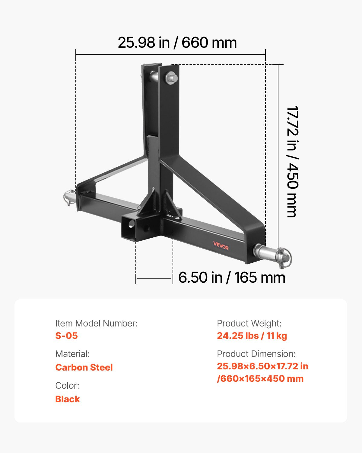 3 Point Trailer Hitch with 2 in Receiver, 3pt Quick Hitch Attachment for Category 1 Tractor, 3000lbs Capacity, Tow Drawbar Adapter, Compatible with Kubota, Mahindra, Ford, Yanmar, John Deere - Image 7