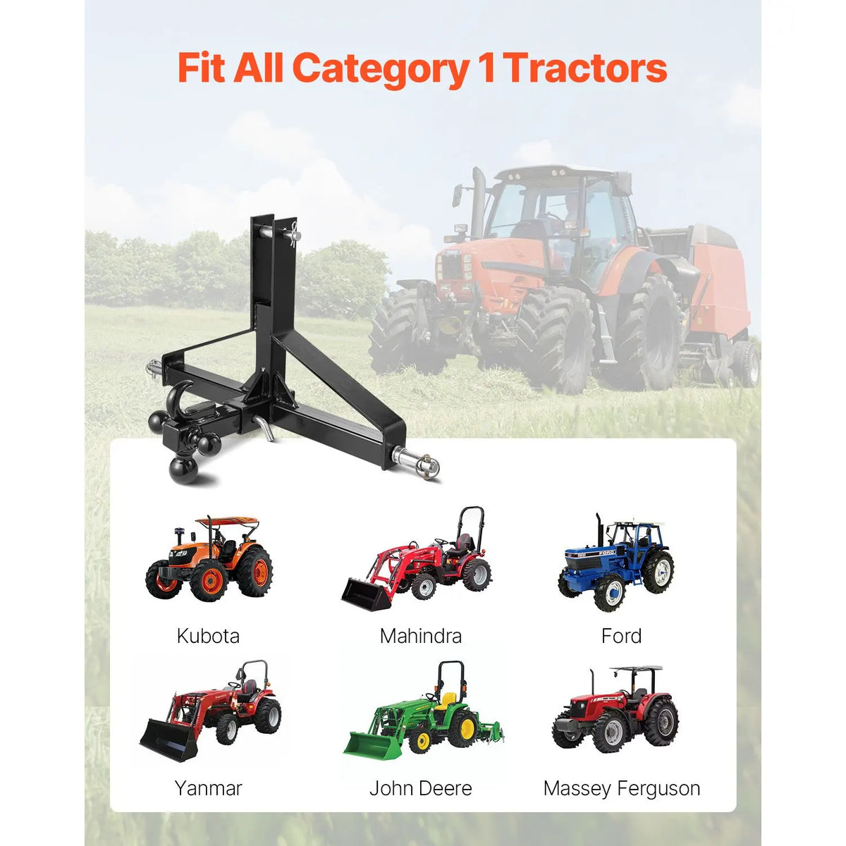 3 Point Trailer Hitch with 2 in Receiver, 3pt Quick Hitch Attachment, Heavy Duty Tractor Tow Drawbar Adapter, Compatible with Kubota, Mahindra, Ford, Yanmar, John Deere, Massey Ferguson - Image 2