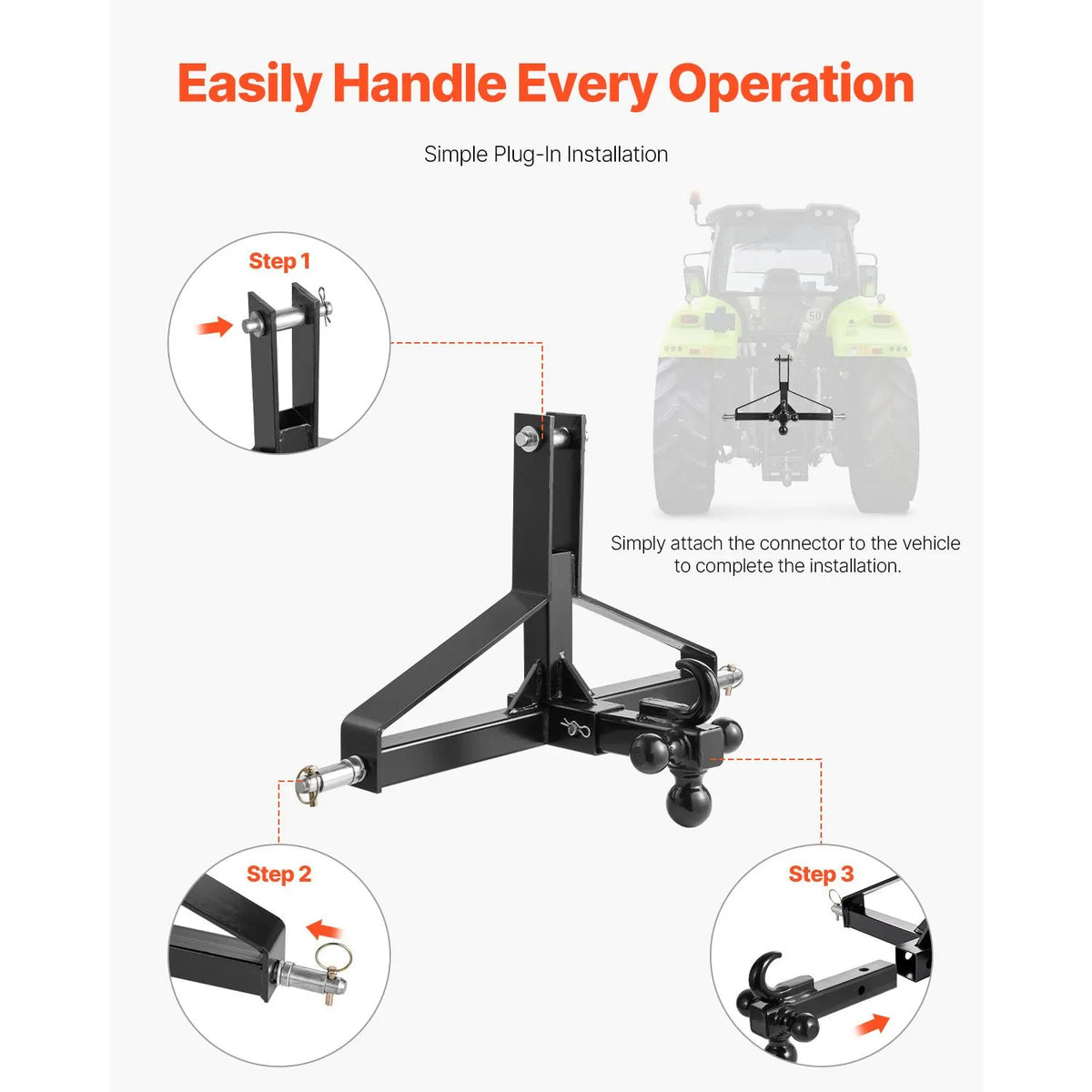 3 Point Trailer Hitch with 2 in Receiver, 3pt Quick Hitch Attachment, Heavy Duty Tractor Tow Drawbar Adapter, Compatible with Kubota, Mahindra, Ford, Yanmar, John Deere, Massey Ferguson - Image 6