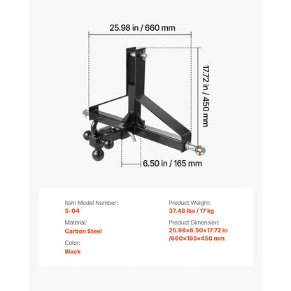 3 Point Trailer Hitch with 2 in Receiver, 3pt Quick Hitch Attachment, Heavy Duty Tractor Tow Drawbar Adapter, Compatible with Kubota, Mahindra, Ford, Yanmar, John Deere, Massey Ferguson - Image 7