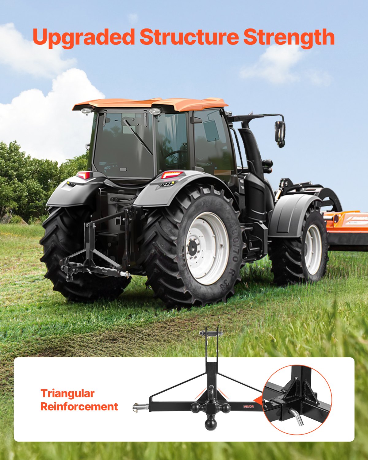 3 Point Trailer Hitch with 2 in Receiver, 3pt Quick Hitch Attachment, Heavy Duty Tractor Tow Drawbar Adapter, Compatible with Kubota, Mahindra, Ford, Yanmar, John Deere, Massey Ferguson - Image 5
