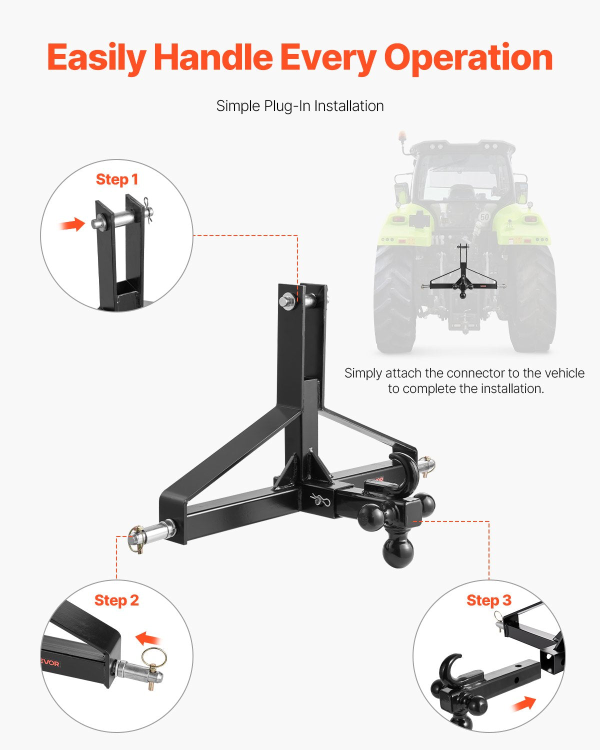 3 Point Trailer Hitch with 2 in Receiver, 3pt Quick Hitch Attachment, Heavy Duty Tractor Tow Drawbar Adapter, Compatible with Kubota, Mahindra, Ford, Yanmar, John Deere, Massey Ferguson - Image 6
