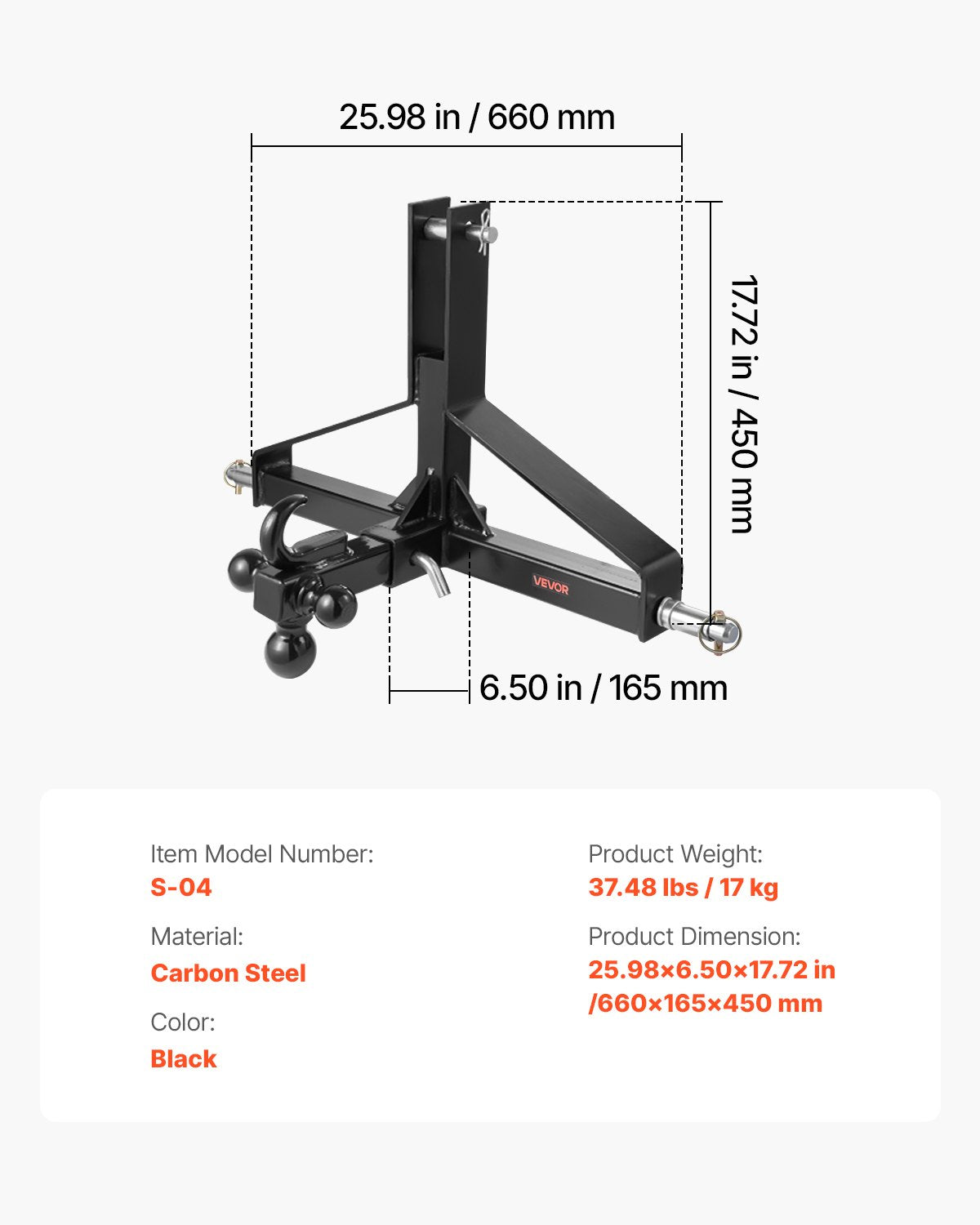 3 Point Trailer Hitch with 2 in Receiver, 3pt Quick Hitch Attachment, Heavy Duty Tractor Tow Drawbar Adapter, Compatible with Kubota, Mahindra, Ford, Yanmar, John Deere, Massey Ferguson - Image 7
