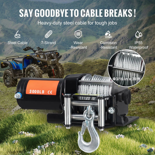 Electric Winch, 1361 kg Line Pull Capacity, 12V DC ATV/UTV Winch with Φ0.5 x 1188.7 cm 7 Strands Steel Cable Roller Fairlead Wired Remote Control, IP55 Waterproof for Towing UTV ATV Off-Road - Image 4