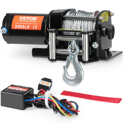 Electric Winch, 1361 kg Line Pull Capacity, 12V DC ATV/UTV Winch with Φ0.5 x 1188.7 cm 7 Strands Steel Cable Roller Fairlead Wired Remote Control, IP55 Waterproof for Towing UTV ATV Off-Road