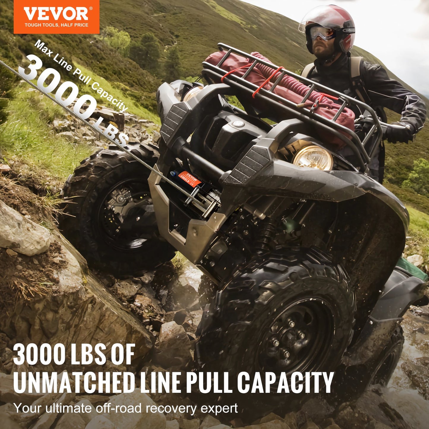 Electric Winch, 1361 kg Line Pull Capacity, 12V DC ATV/UTV Winch with Φ0.5 x 1188.7 cm 7 Strands Steel Cable Roller Fairlead Wired Remote Control, IP55 Waterproof for Towing UTV ATV Off-Road - Image 2