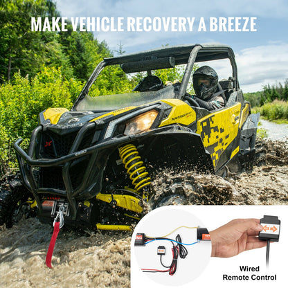 Electric Winch, 1361 kg Line Pull Capacity, 12V DC ATV/UTV Winch with Φ0.5 x 1188.7 cm 7 Strands Steel Cable Roller Fairlead Wired Remote Control, IP55 Waterproof for Towing UTV ATV Off-Road - Image 5