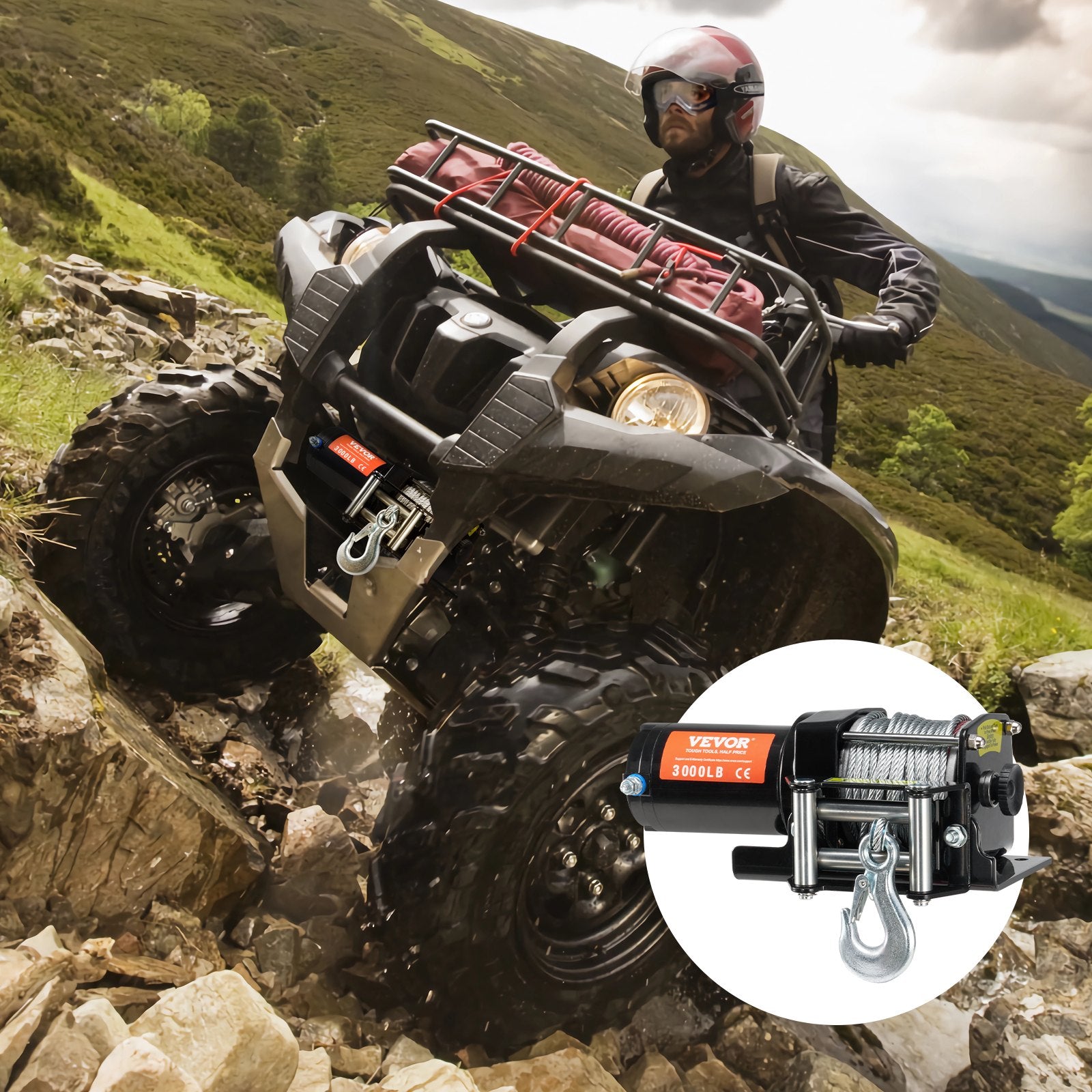 Electric Winch, 1361 kg Line Pull Capacity, 12V DC ATV/UTV Winch with Φ0.5 x 1188.7 cm 7 Strands Steel Cable Roller Fairlead Wired Remote Control, IP55 Waterproof for Towing UTV ATV Off-Road - Image 8