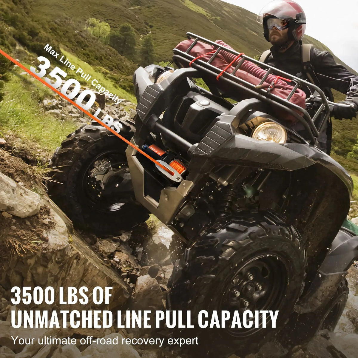 Electric Winch, 1588 kg Line Pull Capacity, 12V DC ATV Winch with Φ0.5 x 1188.7 cm 12 Strands Synthetic Rope Aluminum Fairlead Wired Remote Control, IP55 Waterproof for Towing ATV Boat - Image 2