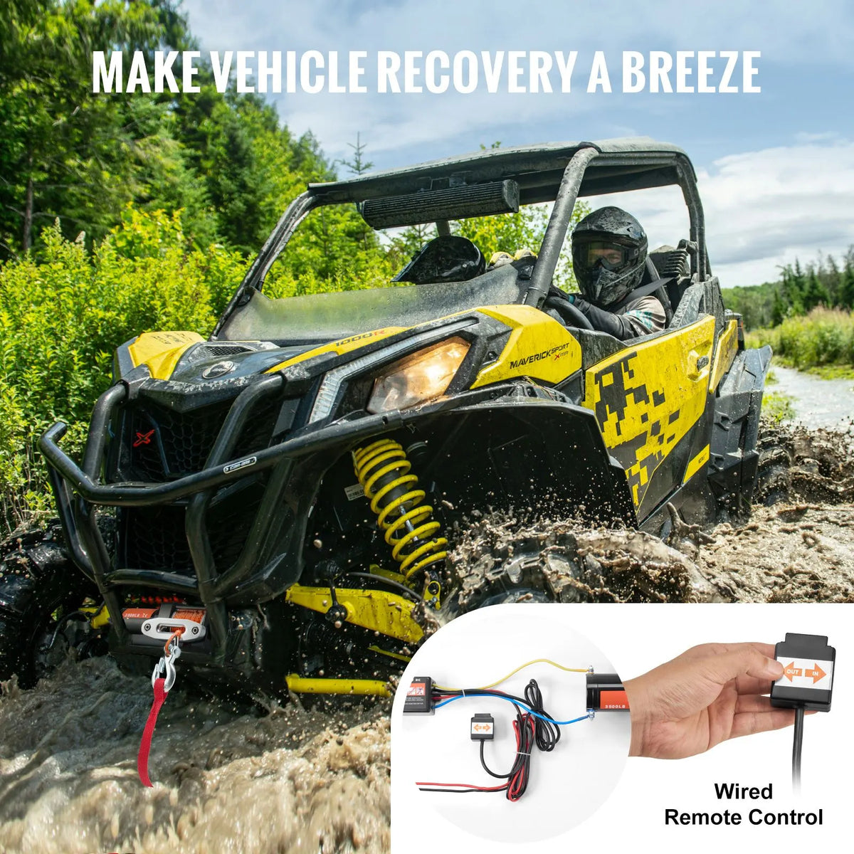 Electric Winch, 1588 kg Line Pull Capacity, 12V DC ATV Winch with Φ0.5 x 1188.7 cm 12 Strands Synthetic Rope Aluminum Fairlead Wired Remote Control, IP55 Waterproof for Towing ATV Boat - Image 5