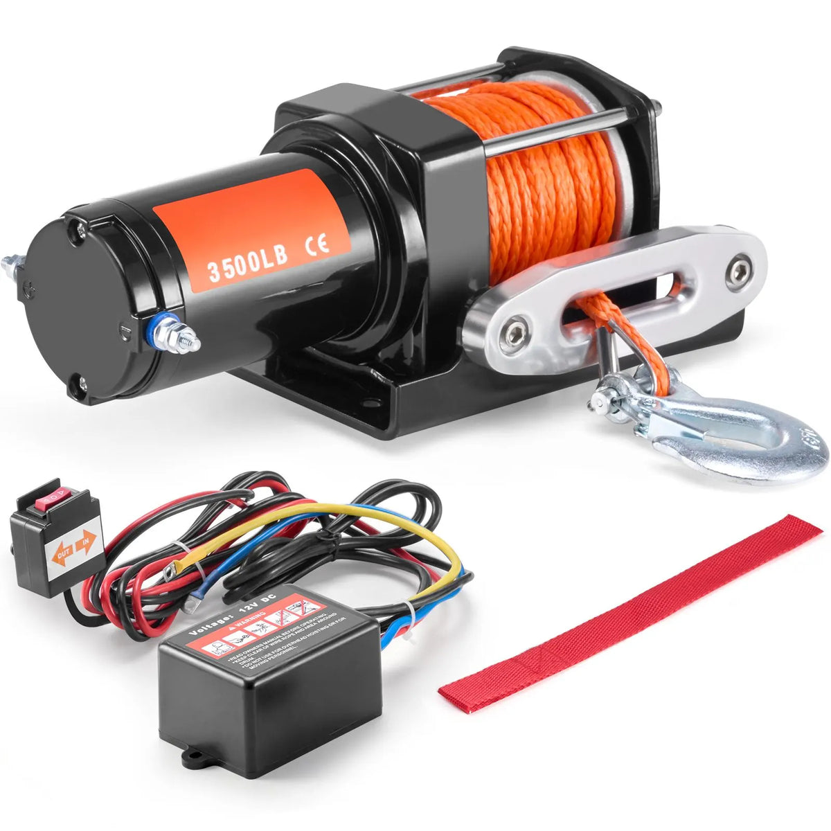 Electric Winch, 1588 kg Line Pull Capacity, 12V DC ATV Winch with Φ0.5 x 1188.7 cm 12 Strands Synthetic Rope Aluminum Fairlead Wired Remote Control, IP55 Waterproof for Towing ATV Boat - Image 9