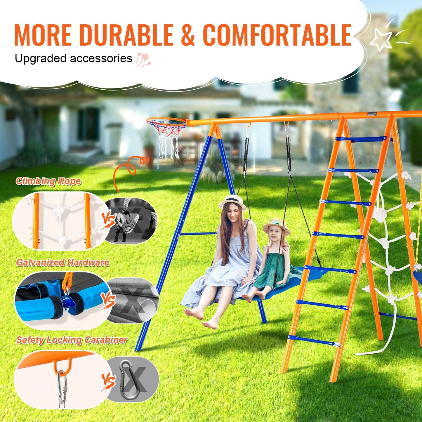 Swing Sets for Backyard 6 in 1 Swing Set 440lbs Capacity Metal Swingset - Image 4