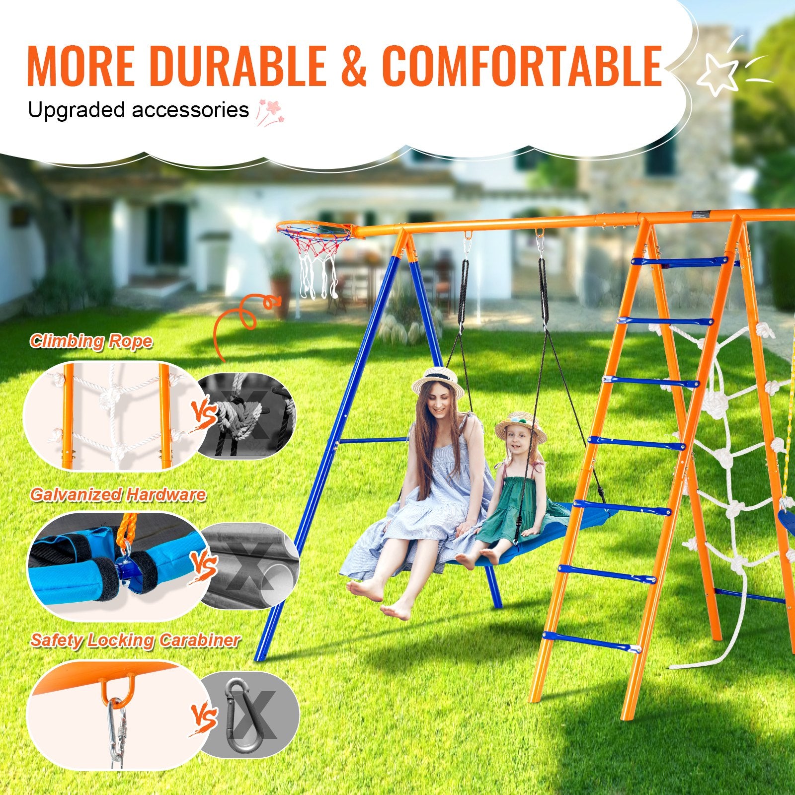 Swing Sets for Backyard 6 in 1 Swing Set 440lbs Capacity Metal Swingset - Image 4