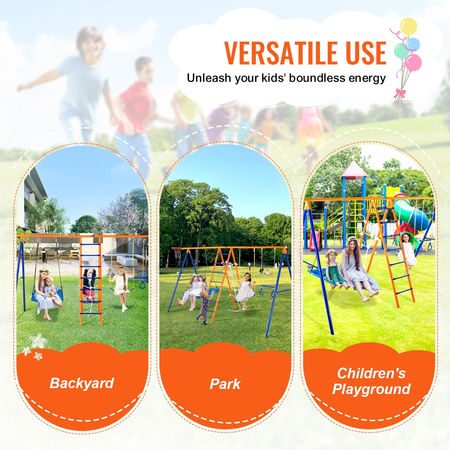 Swing Sets for Backyard 6 in 1 Swing Set 440lbs Capacity Metal Swingset - Image 6