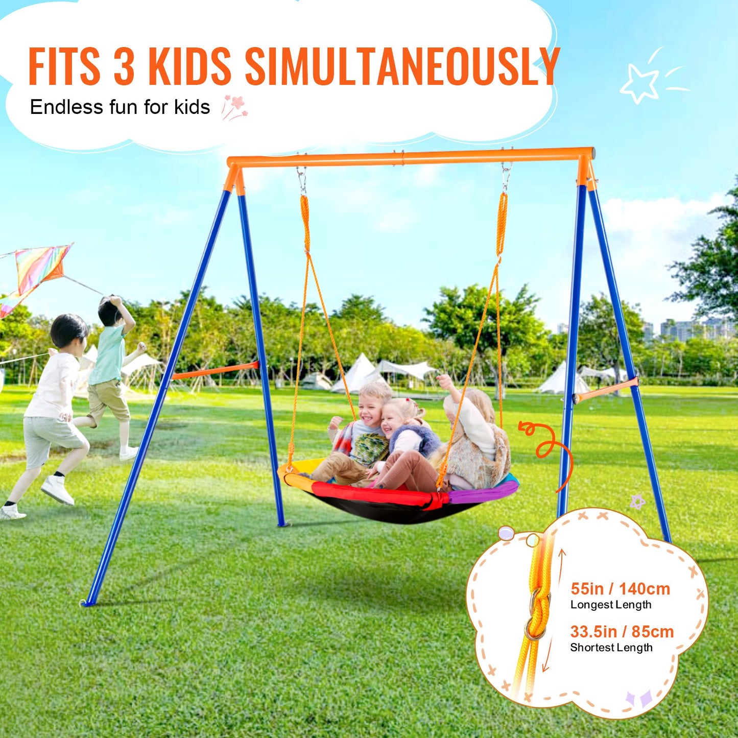 Swing Sets for Backyard 40in Saucer Swing Seat A-Frame Metal Stand 440lbs - Image 4