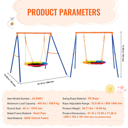 Swing Sets for Backyard 40in Saucer Swing Seat A-Frame Metal Stand 440lbs - Image 7