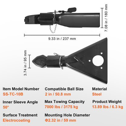 A-Frame Trailer Coupler, Fits 2-Inch Hitch Ball Size, 7000 lbs Towing Capacity, Heavy Duty Steel Coupler, Ideal for Towing Station Wagons, Pickup Trucks, SUVs, Campers, Black Coating Surface - Image 7