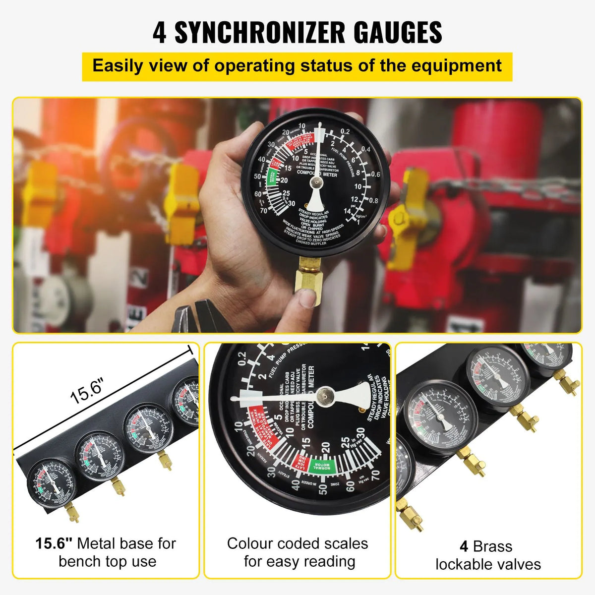 Fuel Vacuum Carburetor Synchronize Tool Kit Fuel Vacuum Carburetor Synchronizer carb sync Gauge Set with Rubber Hose - Image 3
