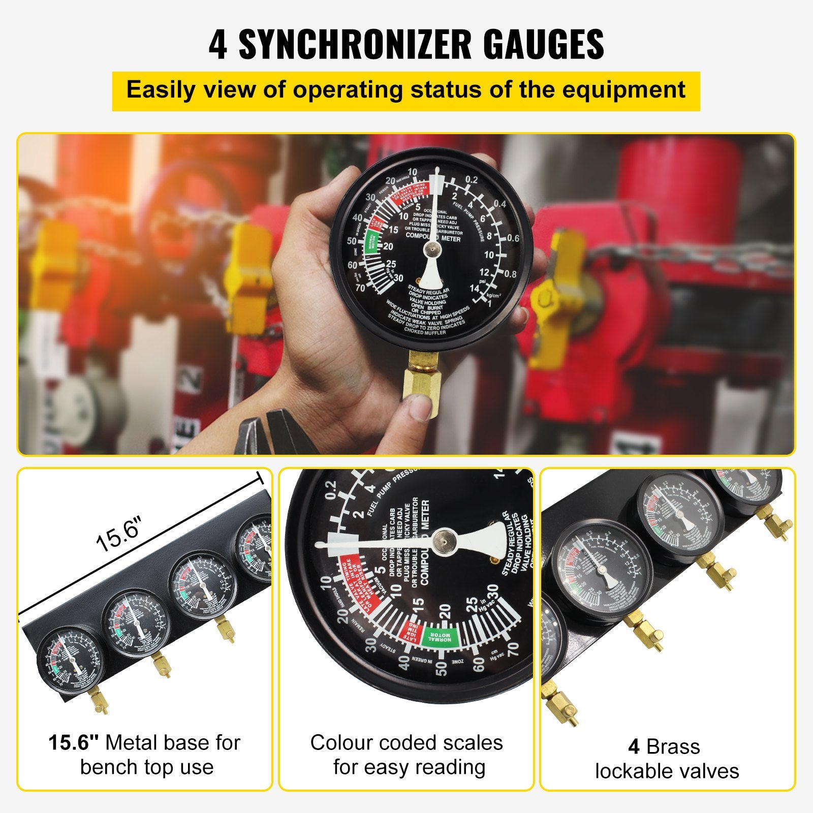 Fuel Vacuum Carburetor Synchronize Tool Kit Fuel Vacuum Carburetor Synchronizer carb sync Gauge Set with Rubber Hose - Image 3