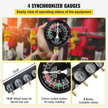 Fuel Vacuum Carburetor Synchronize Tool Kit Fuel Vacuum Carburetor Synchronizer carb sync Gauge Set with Rubber Hose - Image 3