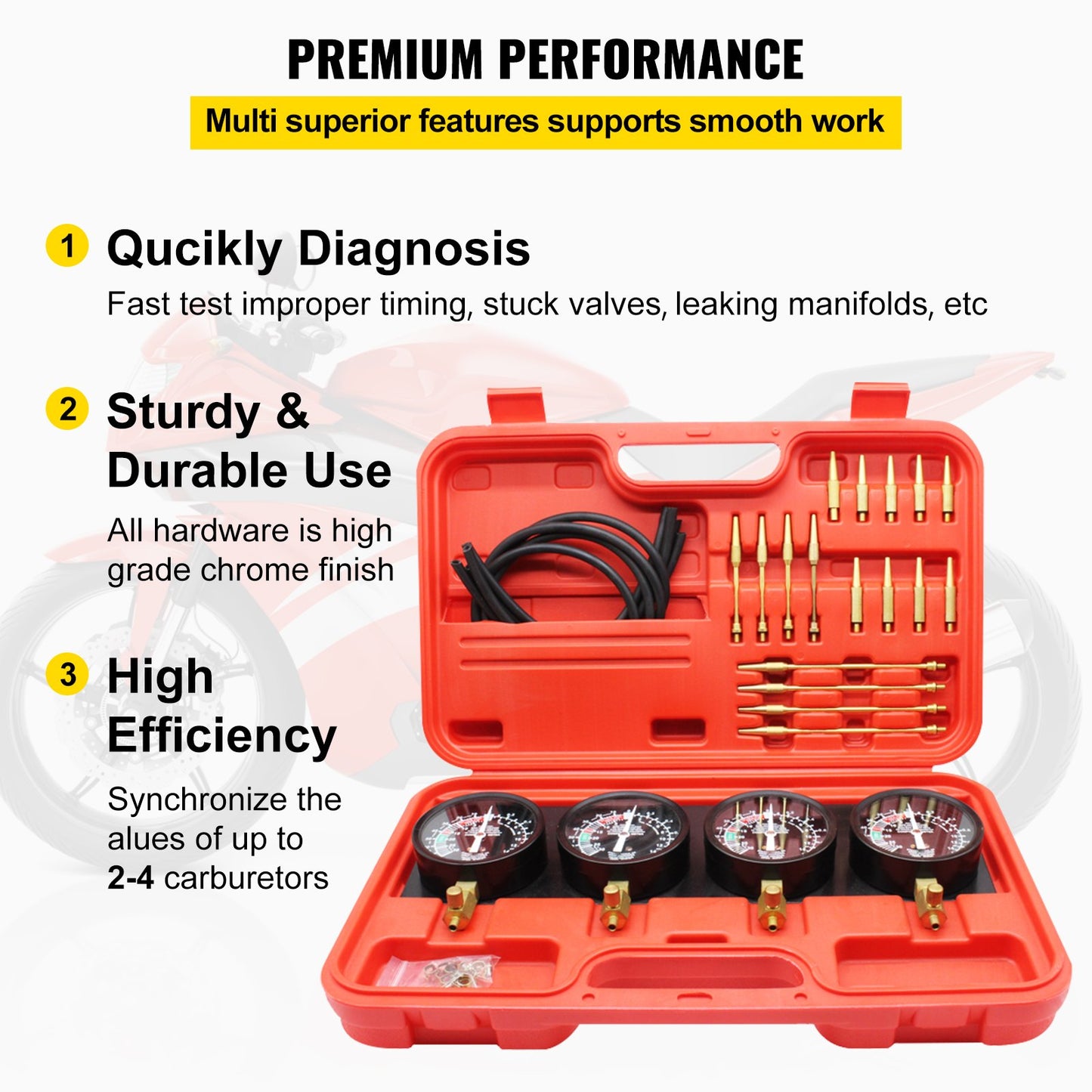 Fuel Vacuum Carburetor Synchronize Tool Kit Fuel Vacuum Carburetor Synchronizer carb sync Gauge Set with Rubber Hose - Image 4