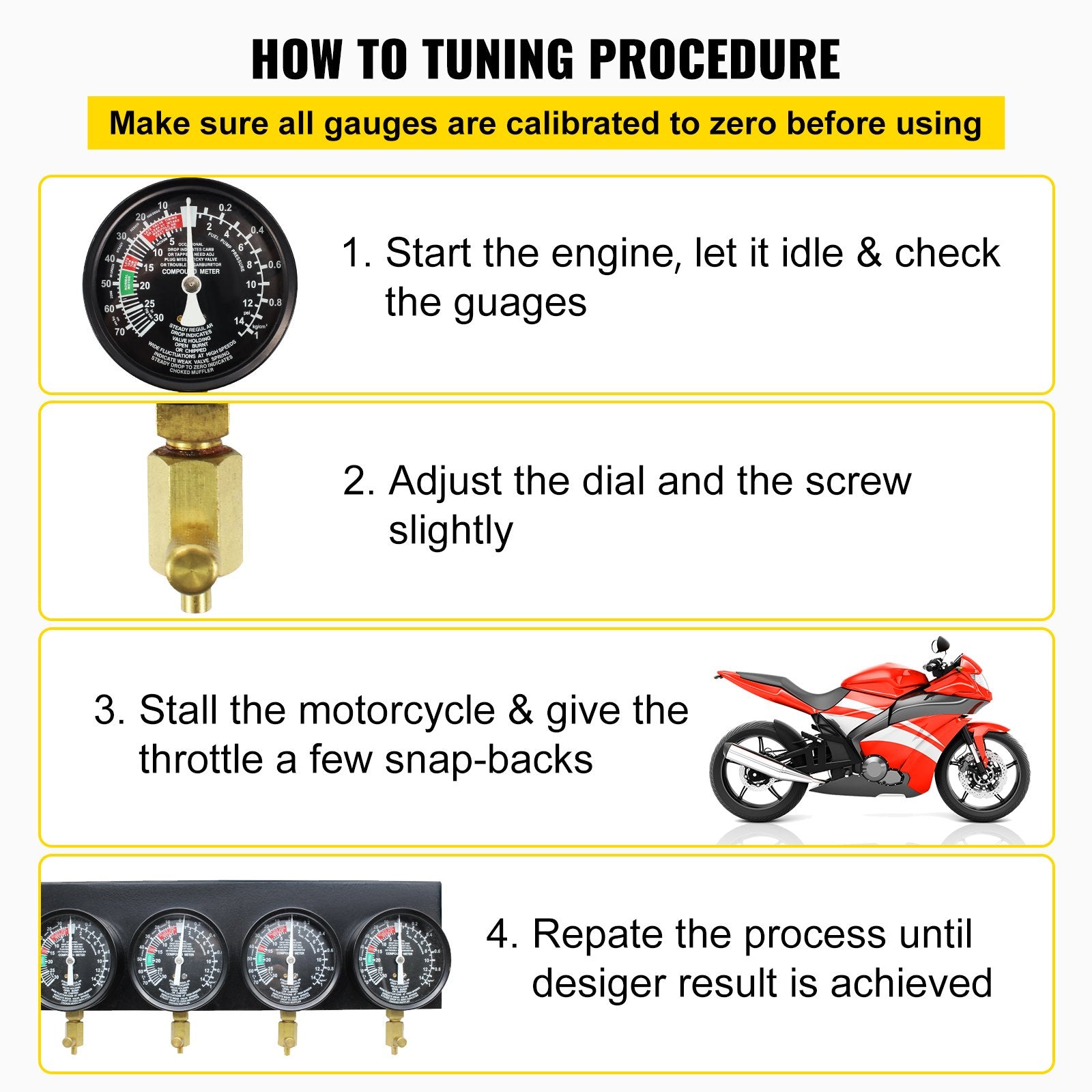 Fuel Vacuum Carburetor Synchronize Tool Kit Fuel Vacuum Carburetor Synchronizer carb sync Gauge Set with Rubber Hose - Image 6