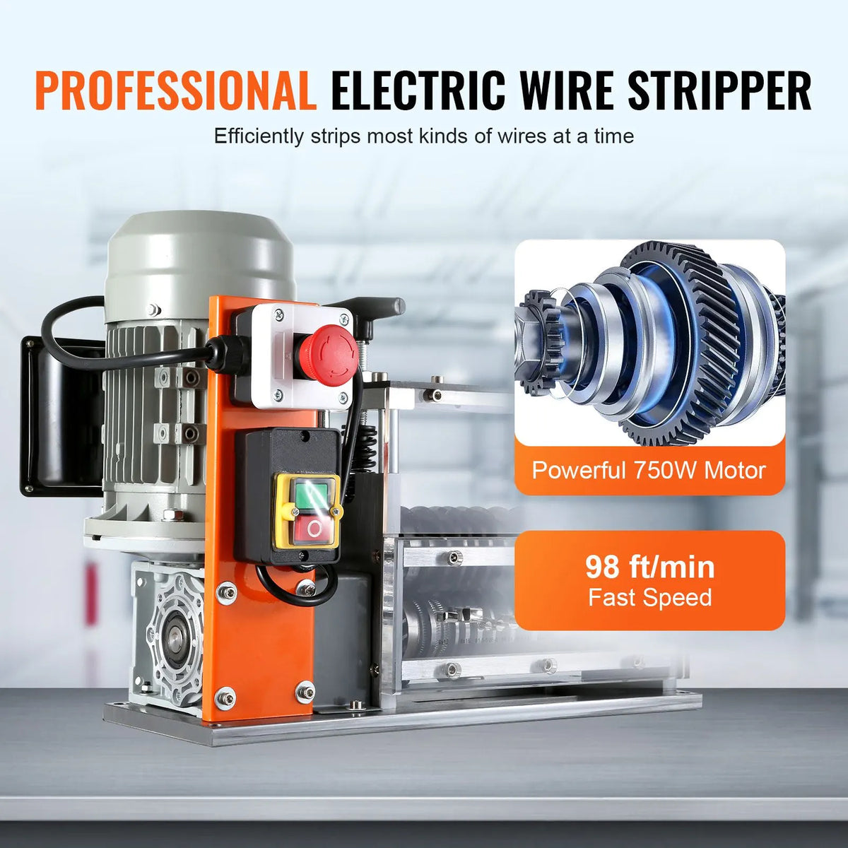 Automatic Wire Stripping Machine, 0.06''-1.57'' Electric Motorized Cable Stripper, 750 W, 98 ft/min Wire Peeler with Visible Stripping Depth Reference, 10 Channels for Scrap Copper Recycling - Image 2