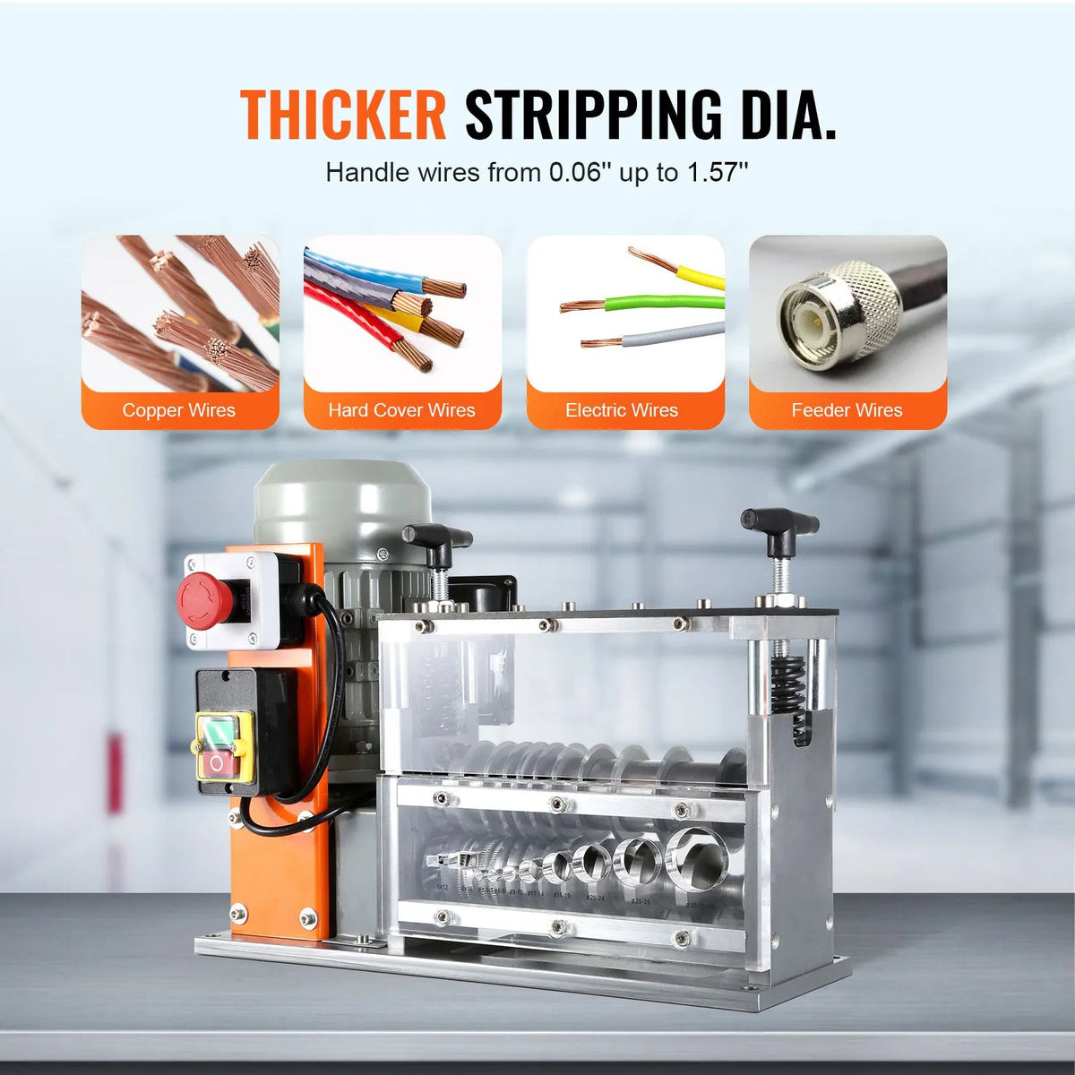 Automatic Wire Stripping Machine, 0.06''-1.57'' Electric Motorized Cable Stripper, 750 W, 98 ft/min Wire Peeler with Visible Stripping Depth Reference, 10 Channels for Scrap Copper Recycling - Image 4
