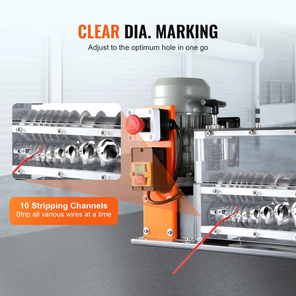 Automatic Wire Stripping Machine, 0.06''-1.57'' Electric Motorized Cable Stripper, 750 W, 98 ft/min Wire Peeler with Visible Stripping Depth Reference, 10 Channels for Scrap Copper Recycling - Image 5