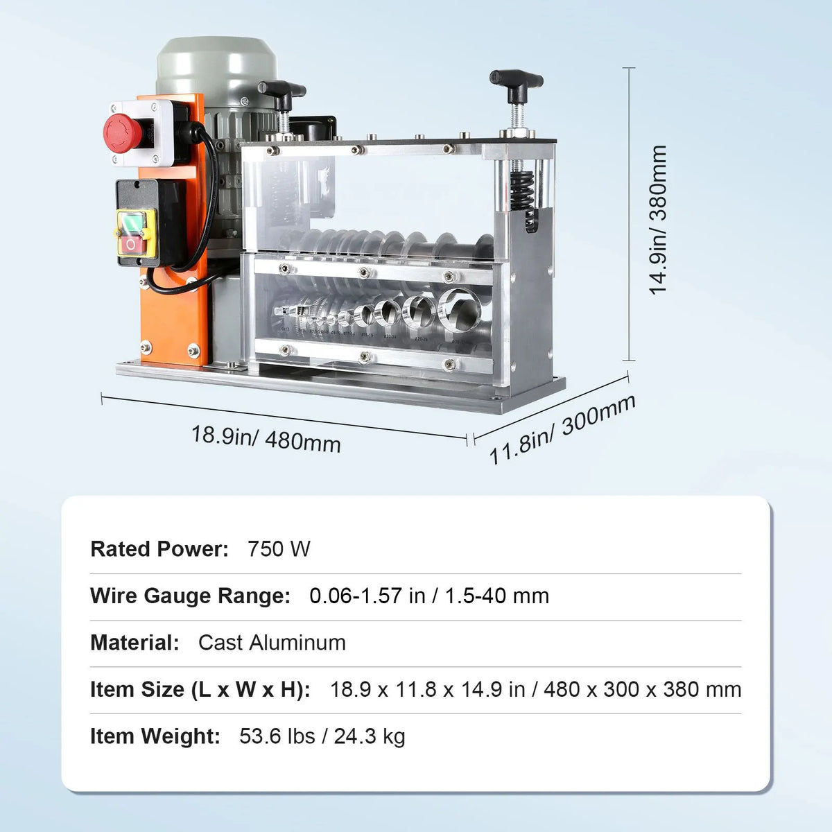 Automatic Wire Stripping Machine, 0.06''-1.57'' Electric Motorized Cable Stripper, 750 W, 98 ft/min Wire Peeler with Visible Stripping Depth Reference, 10 Channels for Scrap Copper Recycling - Image 7