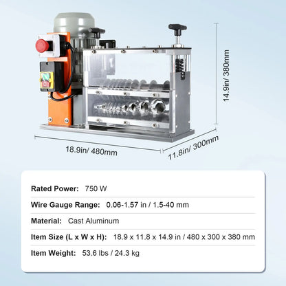 Automatic Wire Stripping Machine, 0.06''-1.57'' Electric Motorized Cable Stripper, 750 W, 98 ft/min Wire Peeler with Visible Stripping Depth Reference, 10 Channels for Scrap Copper Recycling - Image 7