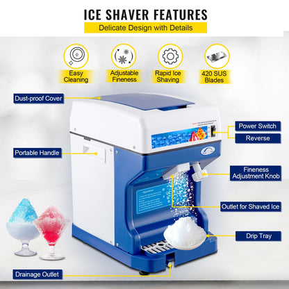 Ice Shaver 265LBS/Hour Snow Cone Frozen Ice Shaving Slushie Dessert Maker Stainless Steel Food Grade for Kitchen Home Bars - Image 3