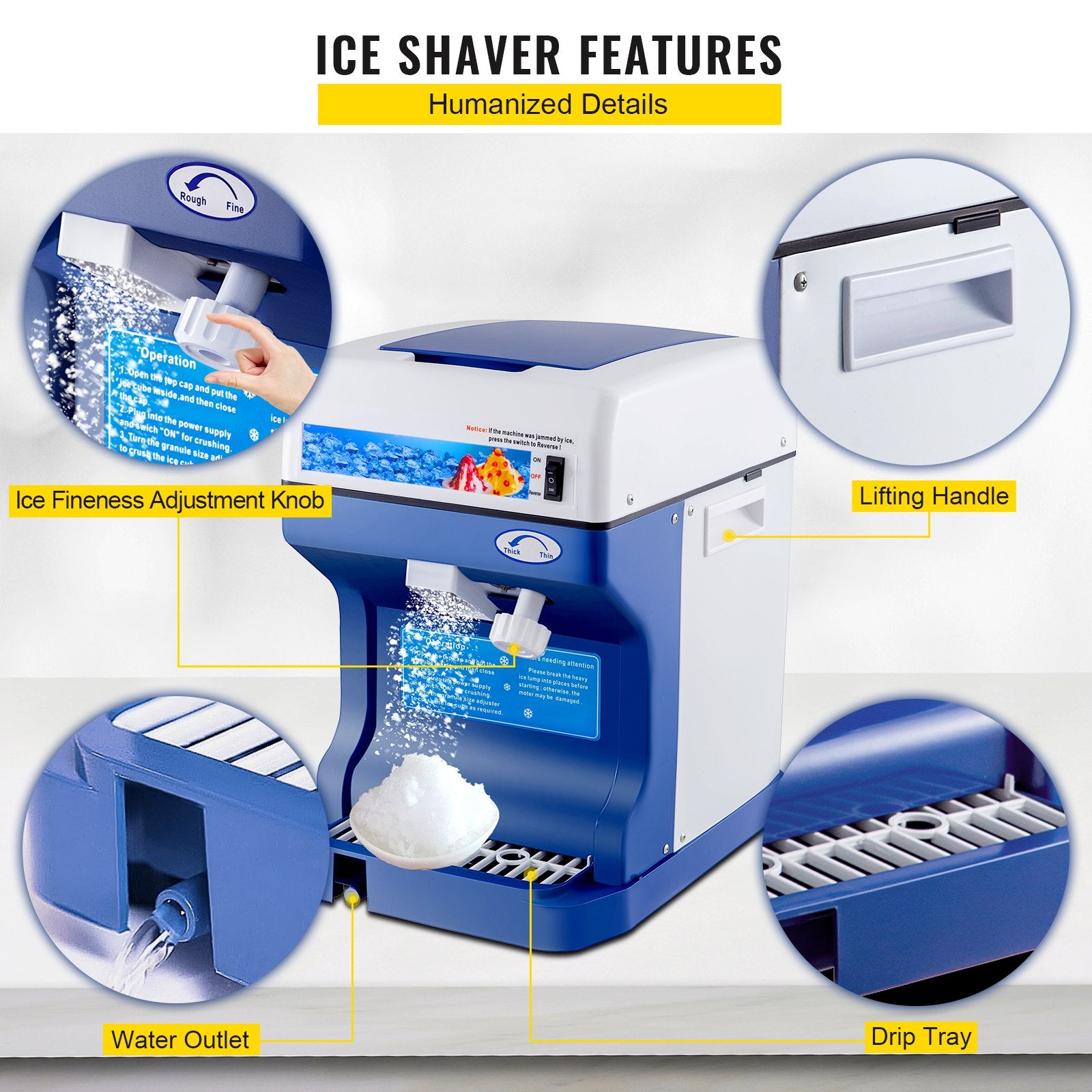 Ice Shaver 265LBS/Hour Snow Cone Frozen Ice Shaving Slushie Dessert Maker Stainless Steel Food Grade for Kitchen Home Bars - Image 4