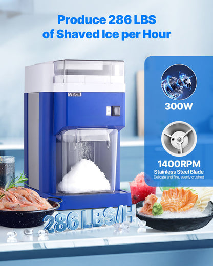 Commercial Ice Shaver Machine, 1.91QT /1.8L Large Electric Snow Cone Machine, Fine & Fluffy with 300W Motor, Stainless Steel Blades, Shaved Ice Maker for Dessert Shop Home Party Restaurant, Blue - Image 2