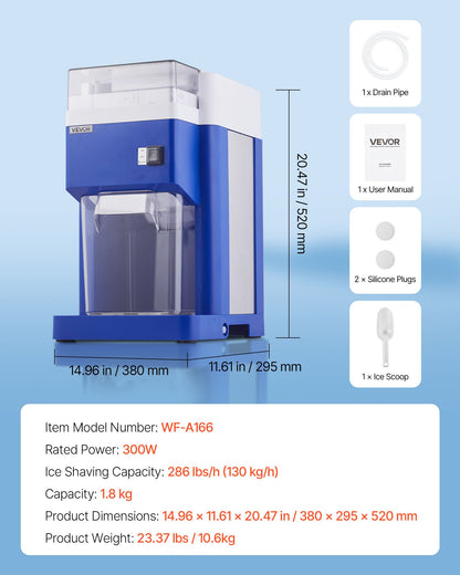Commercial Ice Shaver Machine, 1.91QT /1.8L Large Electric Snow Cone Machine, Fine & Fluffy with 300W Motor, Stainless Steel Blades, Shaved Ice Maker for Dessert Shop Home Party Restaurant, Blue - Image 7