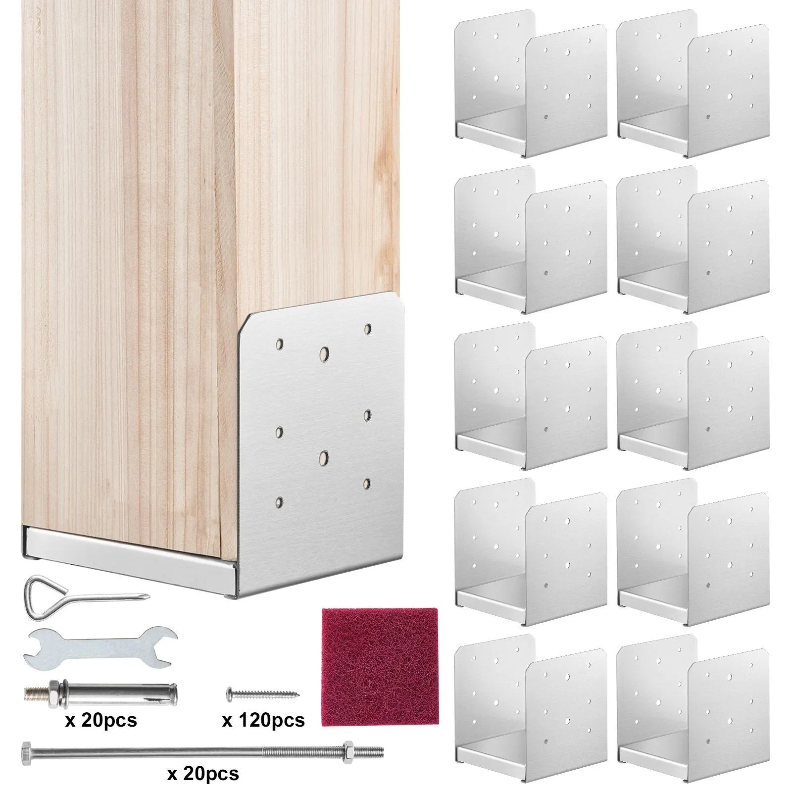 152.4x152.4 Post Base, 10Pcs Stainless Steel Adjustable Post Anchor Bracket(Internal 150 x 139.7), Adjustable Post Base for Pavilion Deck Porch Handrail Railing Support Decorative Anchor Plate - Image 9