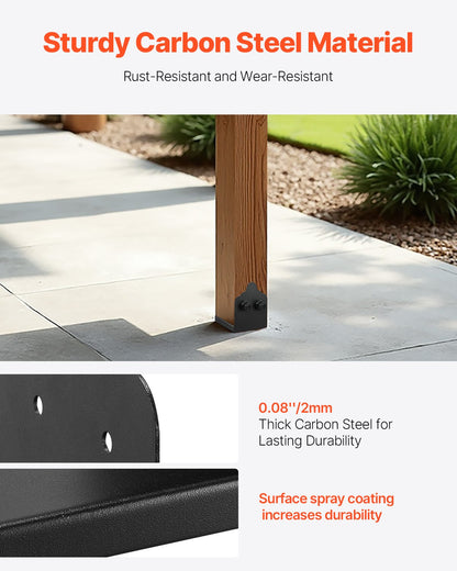 6x6 Post Base 2 Pcs, Inner Size 5.9x5.55 inch / 150x141 mm Post Brackets, Heavy Duty Carbon Steel Decking Posts, Wood Posts Brackets for Pavilion Deck Railing Support Deck Base Plate, Black - Image 3
