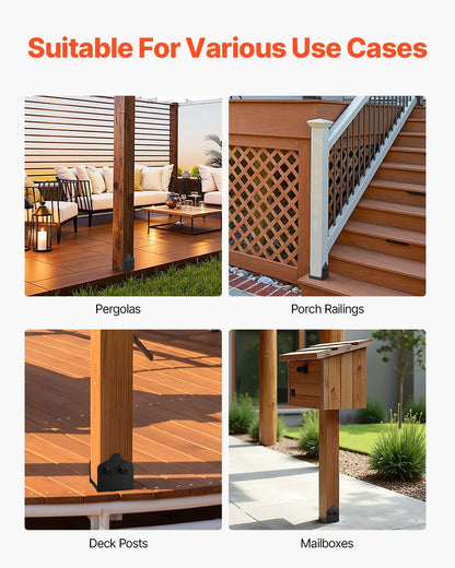 6x6 Post Base 2 Pcs, Inner Size 5.9x5.55 inch / 150x141 mm Post Brackets, Heavy Duty Carbon Steel Decking Posts, Wood Posts Brackets for Pavilion Deck Railing Support Deck Base Plate, Black - Image 6
