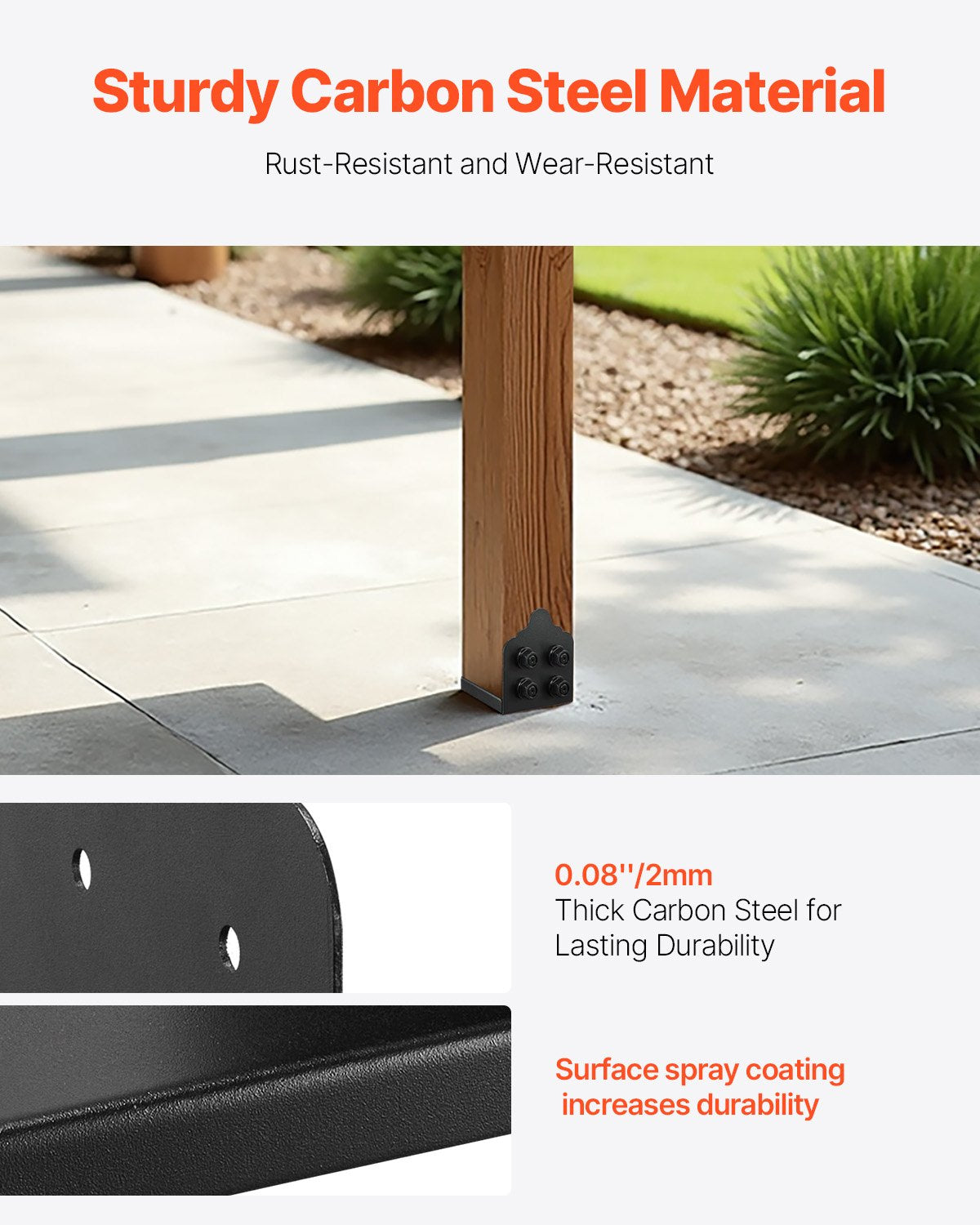 8x8 Post Base 2 Pcs, Inner Size 7.9x7.5 inch / 200x190 mm Post Brackets, Heavy Duty Carbon Steel Decking Posts, Wood Posts Brackets for Pavilion Deck Railing Support Deck Base Plate, Black - Image 3