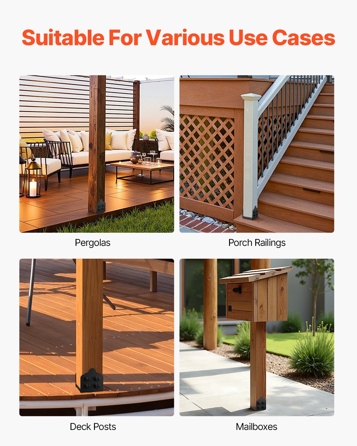 8x8 Post Base 2 Pcs, Inner Size 7.9x7.5 inch / 200x190 mm Post Brackets, Heavy Duty Carbon Steel Decking Posts, Wood Posts Brackets for Pavilion Deck Railing Support Deck Base Plate, Black - Image 6