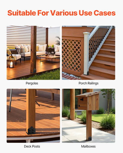 8x8 Post Base 2 Pcs, Inner Size 7.9x7.5 inch / 200x190 mm Post Brackets, Heavy Duty Carbon Steel Decking Posts, Wood Posts Brackets for Pavilion Deck Railing Support Deck Base Plate, Black - Image 6