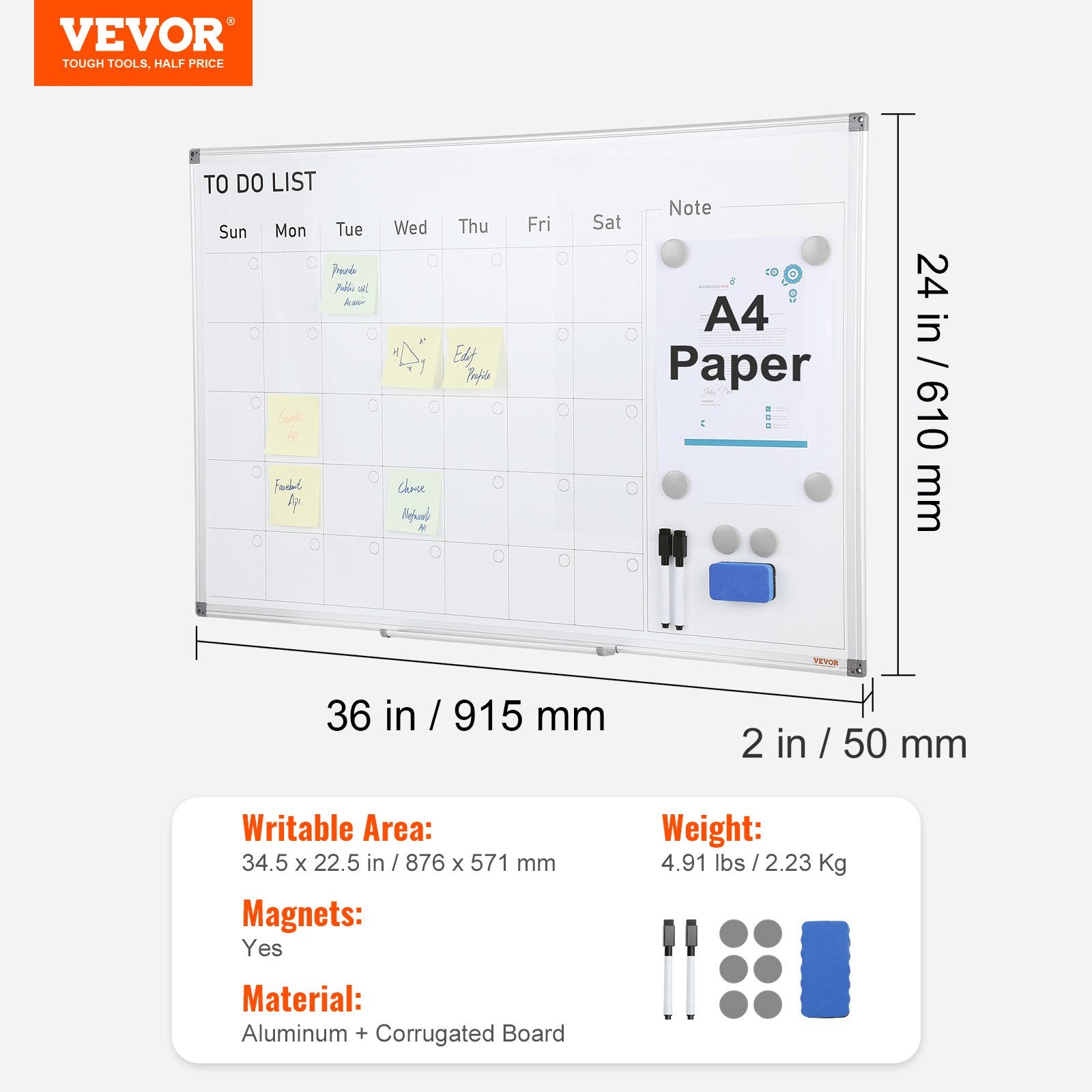 Magnetic Whiteboard Dry Erase Board 36" x 24" Wall Mounted for Office - Image 7