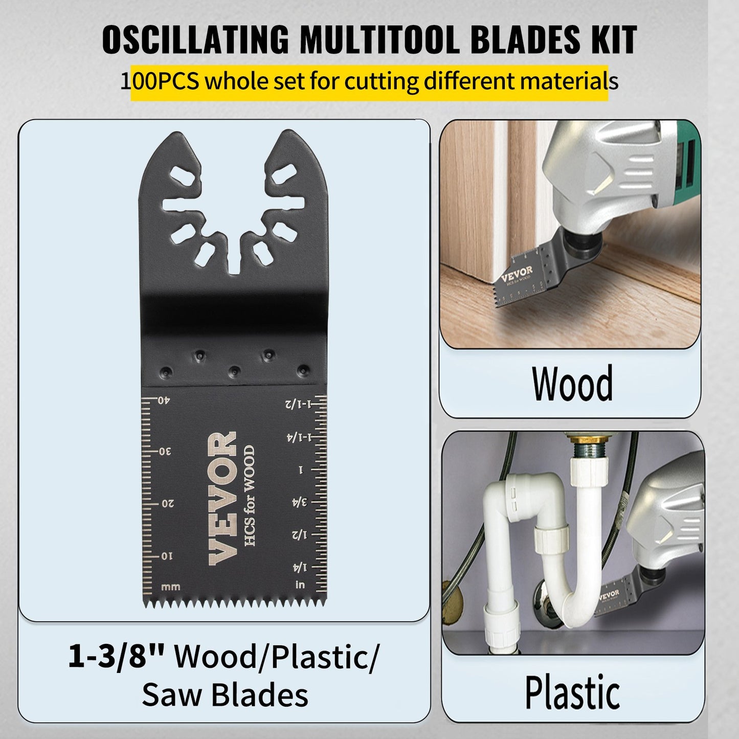 100PCS Oscillating Saw Blades, Quick Release Multitool Blades Kit, HCS Tool Blades for Wood Plastic, Compatible with Dewalt Dremel Fein Worx Bosch Makita Milwaukee - Image 4