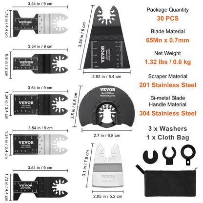 30PCS Multi Tool Blades Kits, Universal Quick Release Oscillating Saw Blades, 8 Types Wood Metal Plastic Oscillating Tool Blades, Fit Dewalt Bosch Milwaukee Hitachi Chicago Craftsman - Image 7