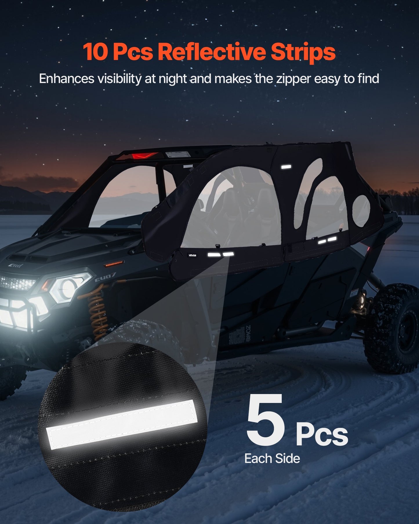 Cab Enclosure Upper Doors, Compatible with Polaris RZR PRO 2020-2024/Polaris RZR Turbo2022-2024, Soft Upper Doors, Upgraded Zipper UTV Soft Side Window Kit, Fit with Side Mirrors and Windshields - Image 6