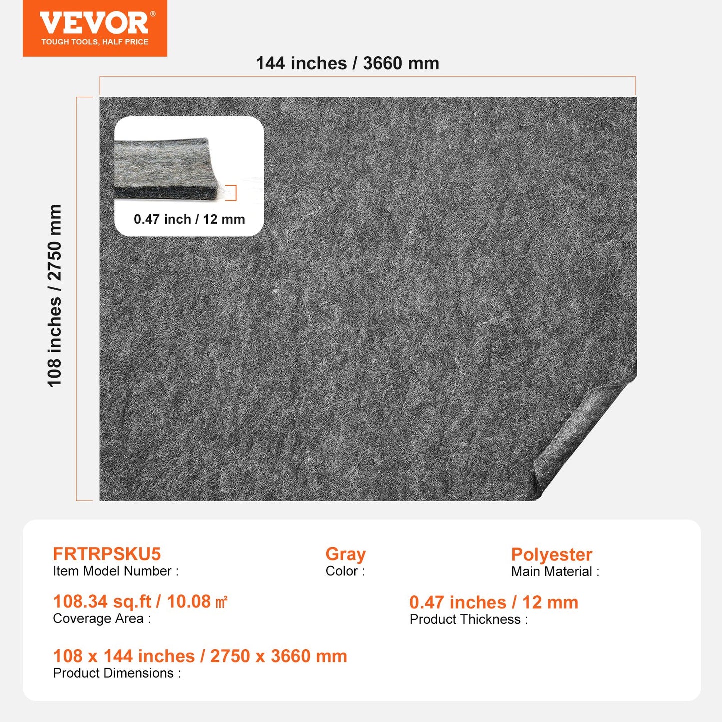 Rug Pad Gripper 9' x 12' Protective Carpet Pad 0.47" Thick for All Floors - Image 7