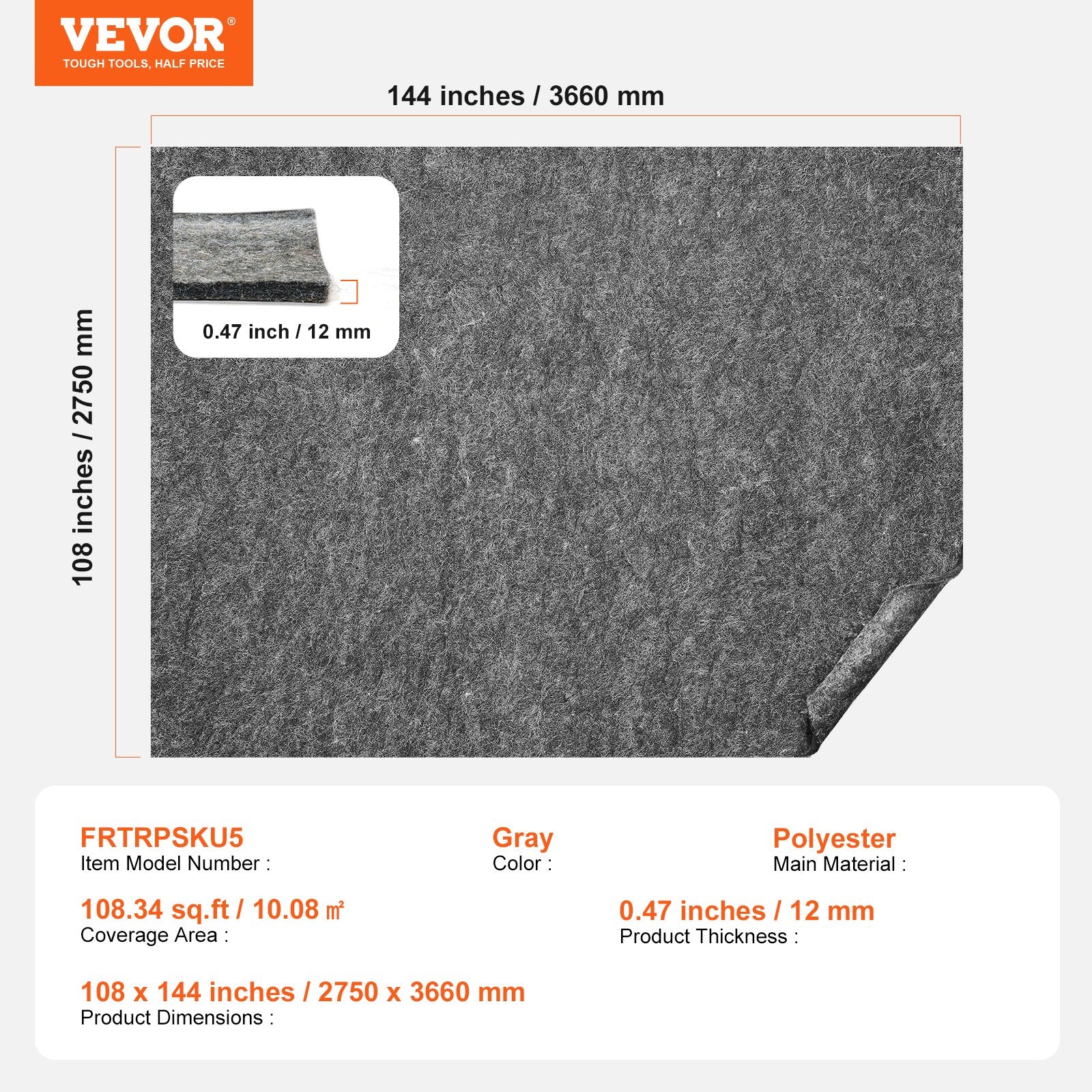 Rug Pad Gripper 9' x 12' Protective Carpet Pad 0.47" Thick for All Floors - Image 7