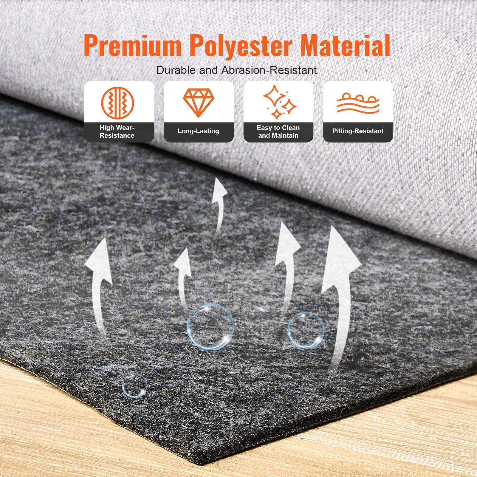 Rug Pad Without Slip Resistance, Protective Cushioning Carpet Pad, 8' x 10', 1/2"Thick, 100% Pure Polyester Felt, 7-8㎡ Premium Comfort Underfoot Carpet Padding Rug Cushion for All Floors, Gray - Image 4