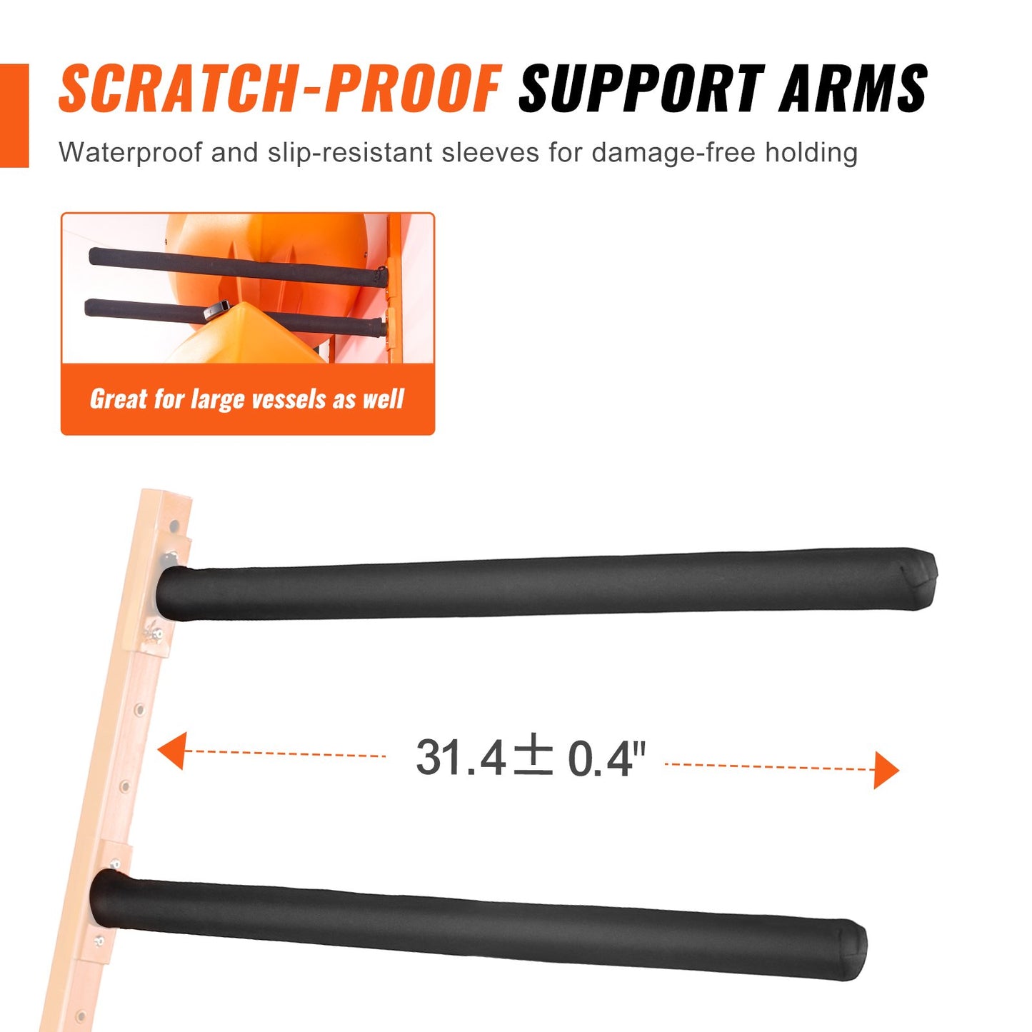 Wall Kayak Storage Rack, 4-Capacity Wall Mounted Kayak Holders for Kayak Canoe Paddle Board, Kayak Storage Hooks with Adjustable Padded Arms, 181.6 KG Load Kayak Hanger for Indoor Outdoor Garage - Image 5